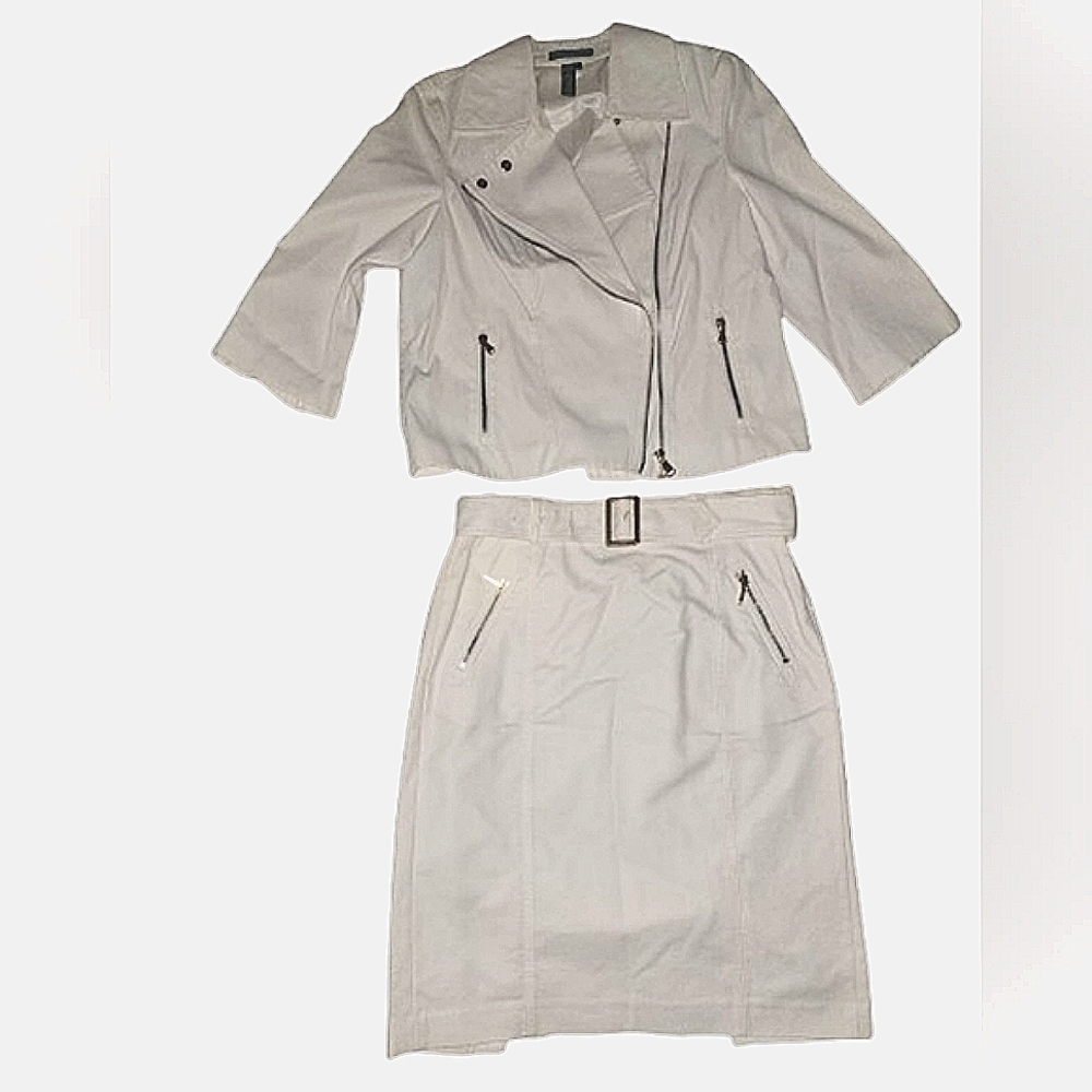 Ralph Lauren White Moto Jacket & Midi  Skirt Set L/10
